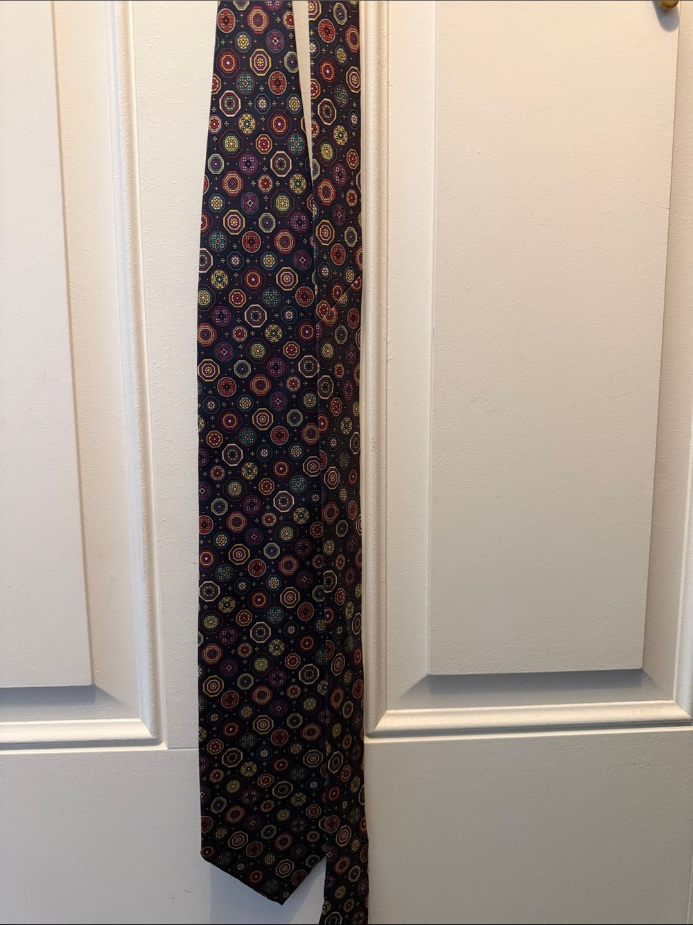 Dior Navy Silk Tie with Multicolor Medallion Motif